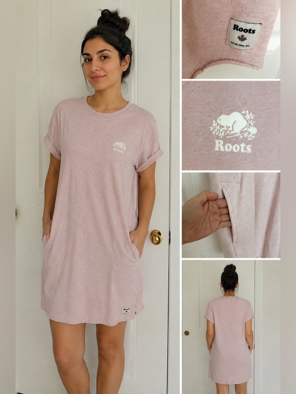 Roots Light Pink Terry Pocket Dress